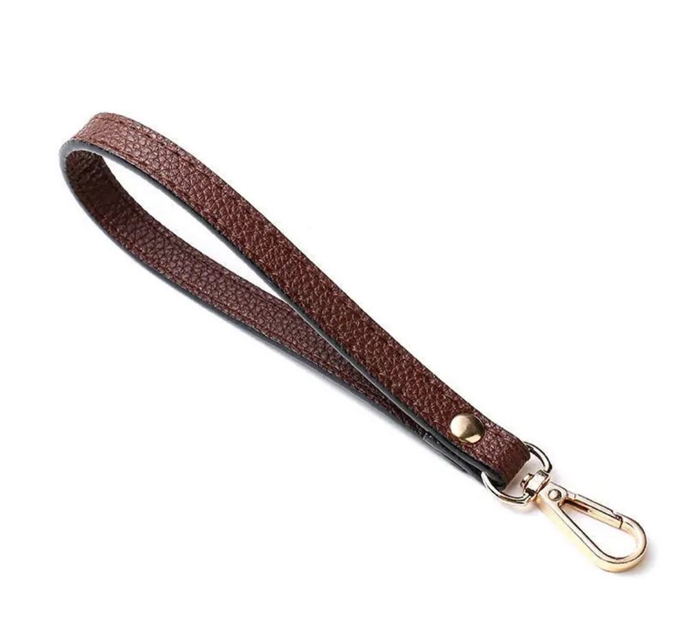 Brown and Gold Wrist Strap Purse Bag Strap 20CM PU Leather Handles